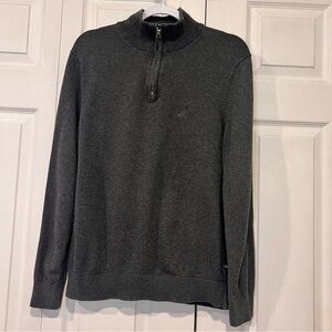🍋 Nautica Men’s Gray 100% Cotton 1/4 Zip Neck Long Sleeve Shirt - Size Medium